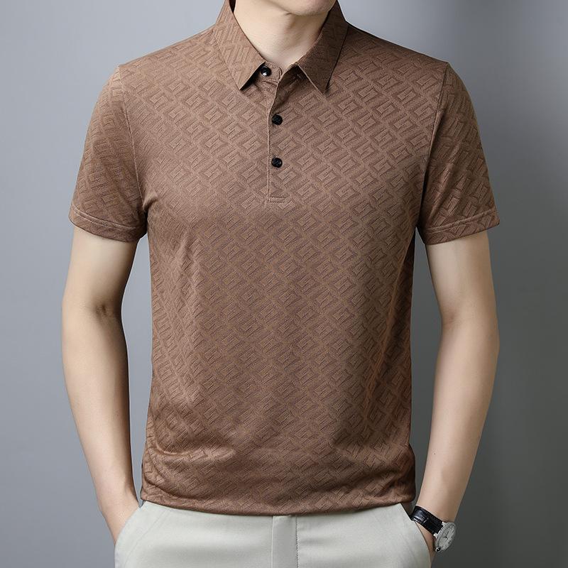 Men'S Polo Shirt Short-Sleeved Business High-End Solid Color Clothes Ice Silk T-Shirt Thin Medium Blue