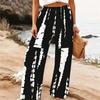 Damen Sommer Strand Weite Hosen Blumenmuster Elastisch Hoher Bund Lockerer Schnitt Lässig Urlaub Palazzo Hosen