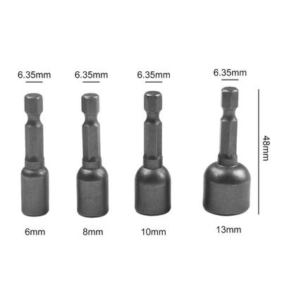 14inch Magnetic Nut Driver Socket Set 4pcs Hex Shank Drill Bits 6 8 10 13mm for Electric Drill and Screwdrivers