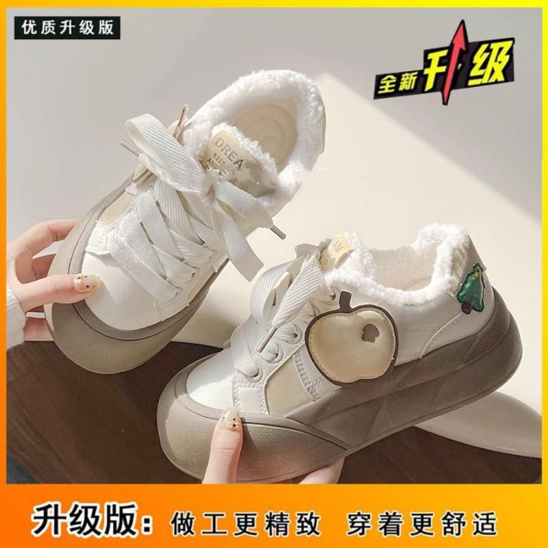 High-value velvet board shoes women's new niche versatile shoes bread shoes two cotton shoes