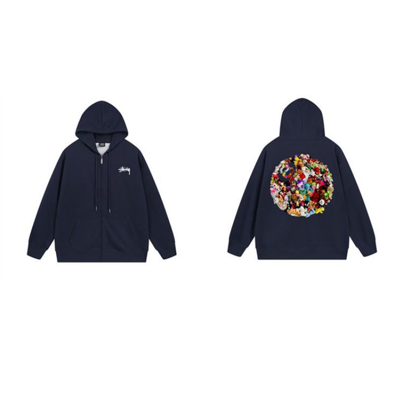 Mens Hooded Zip-Up Fleece-Lined Sweatshirt With Letter Print Casual Oversized Pullover Winter Jacket