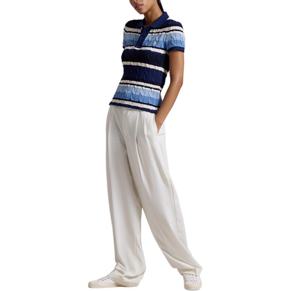 Polo Ralph Lauren Slim Fit Striped Button Short Sleeve Polo Shirt Women Tops Blue WMPOKNINB920187-999