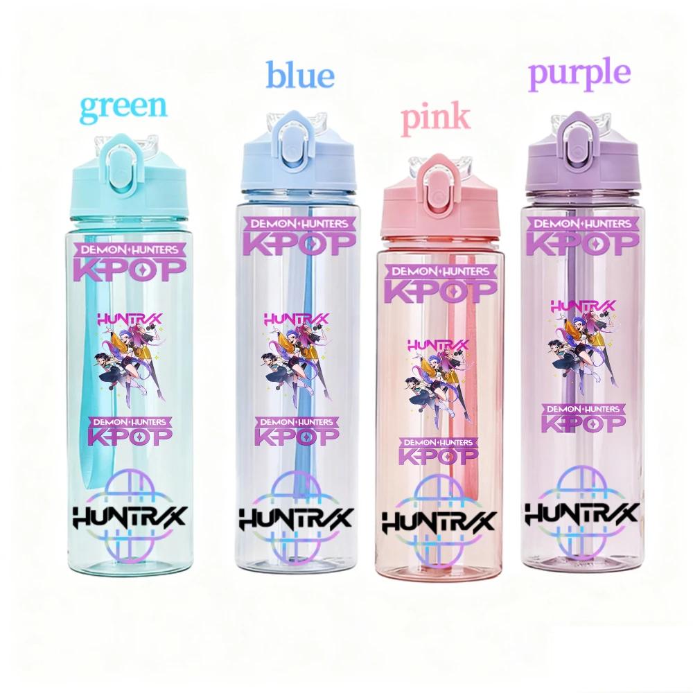 

800ML KPOP Demon Hunters Transparent Water Cup Leakproof Shatterproof Anime Fashion Portable Sports Cup designed for Boys and Girls Present Green