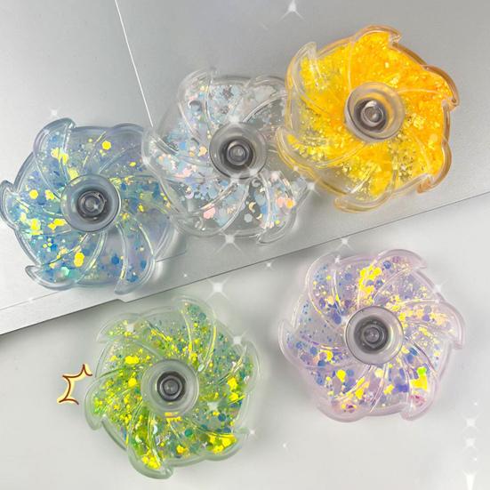 Flower Spinner Fidget Toy Glitter Quicksand Filled Stress Relief Finger Flexibility Training Spinning Top Fingertip Gyro Kids Teens Adults Gift