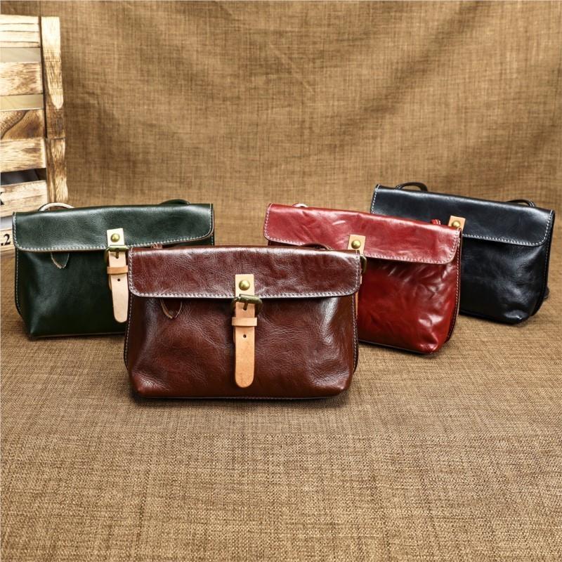 Johnature Echte Leder Damen Tasche Retro Handgemacht Weiches Rindsleder Mini Vielseitig Schulter Crossbody Tasche