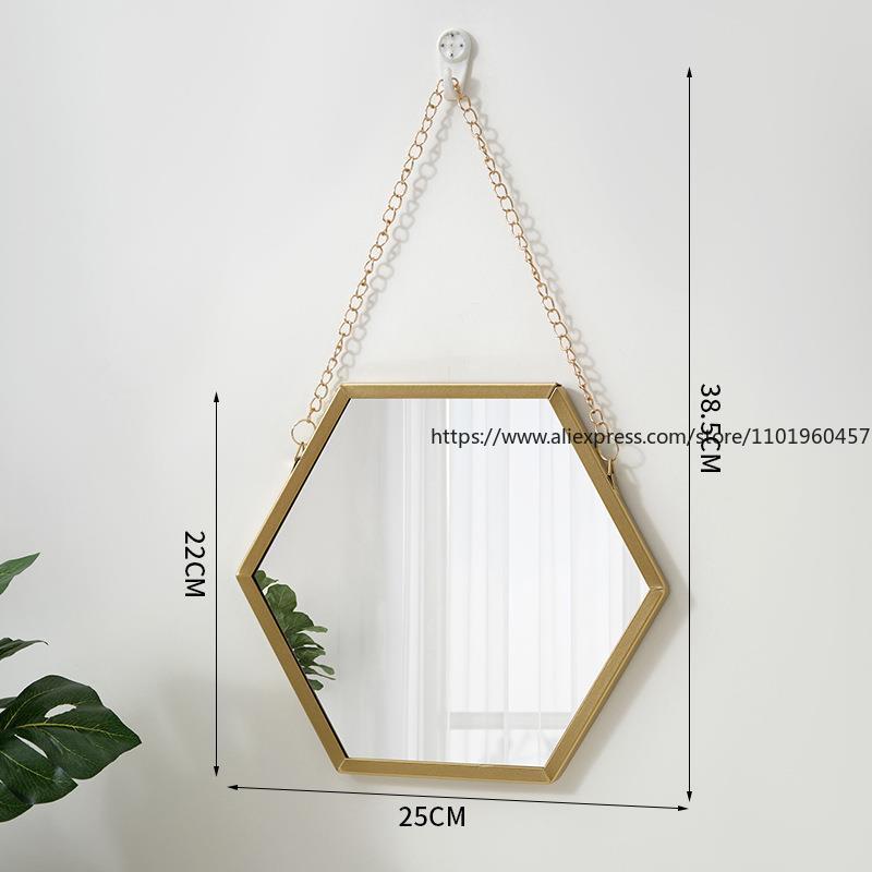 Nordic Iron Hexagonal Wall-mounted Mirror for Bathroom, Dormitory, Washbasin, Wall-mounted Makeup Mirror