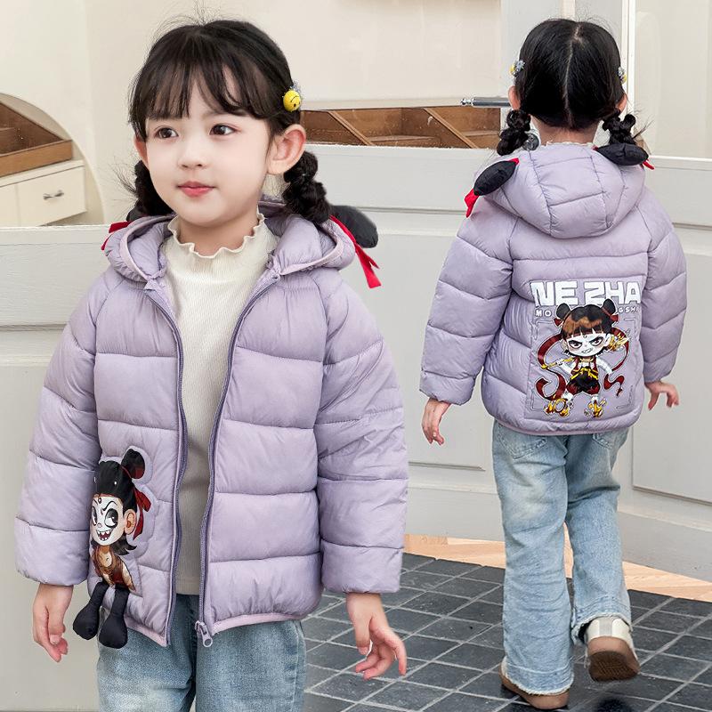 Kinder Nezha verdickte kurze Baumwolljacke Herbst und Winter Jungen niedliche Cartoon-Print Mäntel Mädchen warme Kapuzenjacken