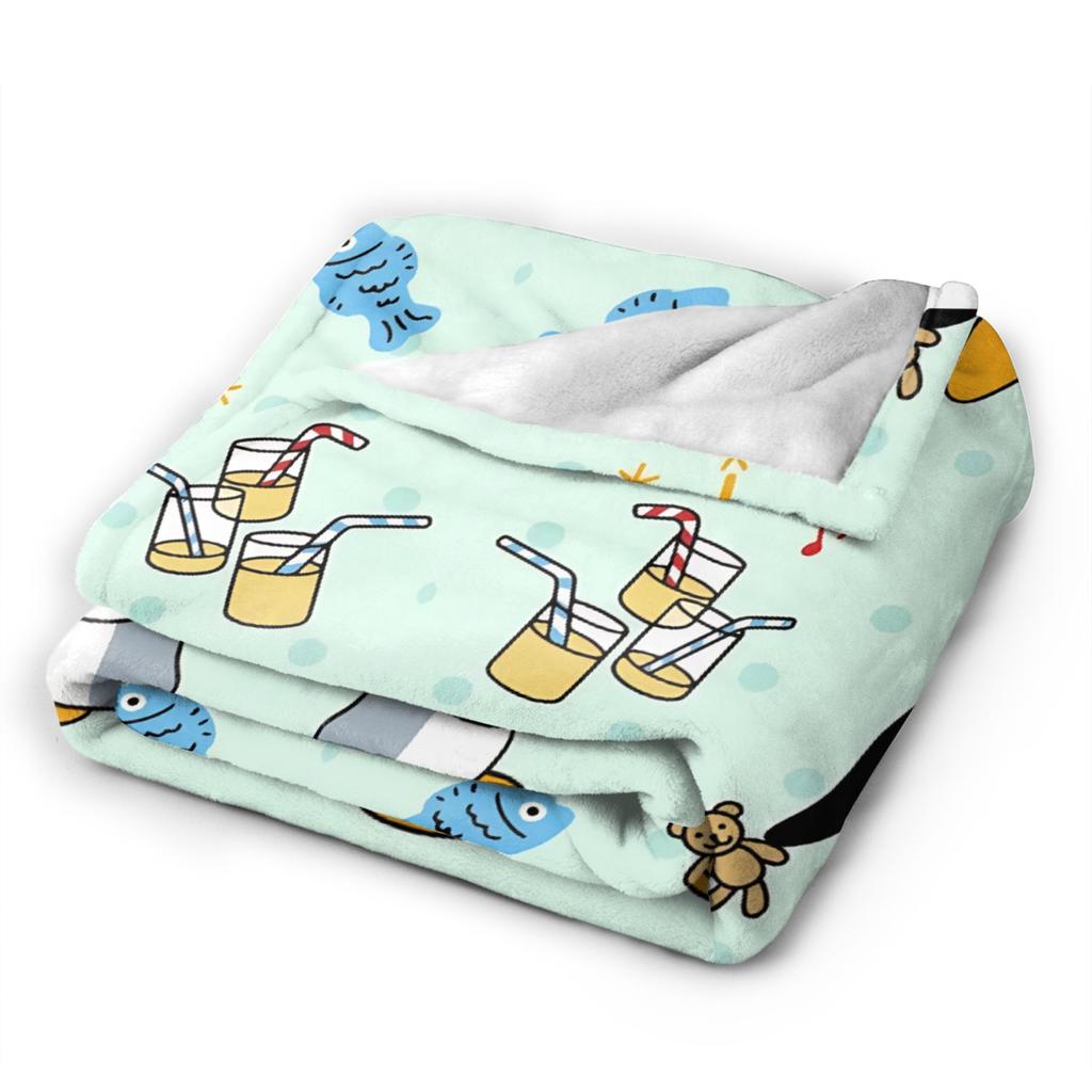 Cute Pingu Penguin Warm Blanket Decorative Plush Throw Blanket Funny Outdoor Flannel Bedspread Sofa Bed Cover