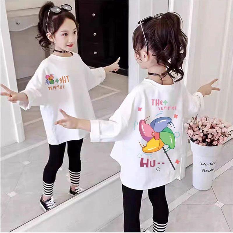 Girls' Long-Sleeve Cotton T-Shirt - New Korean Style, Versatile Round Neck, Casual Printed Top for Spring/Autumn 2025