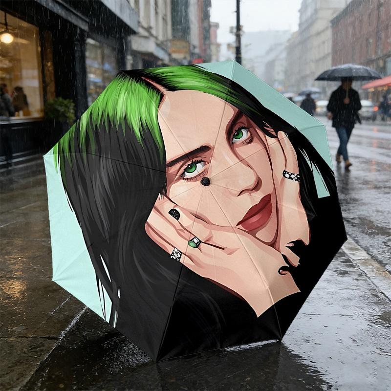 Green Hair Style 8 Ribs 3Fold Black Glue Uv Protection Umbrella Sun Protection Rainproof Compact Folding Umbrella For Travel Daily Use C923874