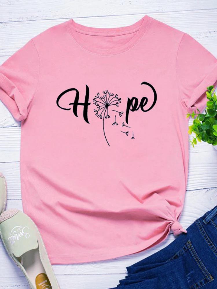 Dandelion Hope Letter Print WoUnisex T Shirt Short Sleeve O Neck Loose WoUnisex Tshirt Ladies Tee Shirt Tops Clothes Camisetas Mujer