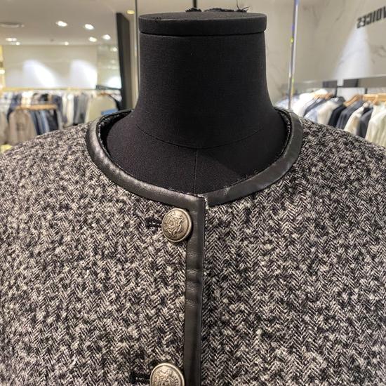 VOV Synthetic Leather Herringbone Trim Jacket