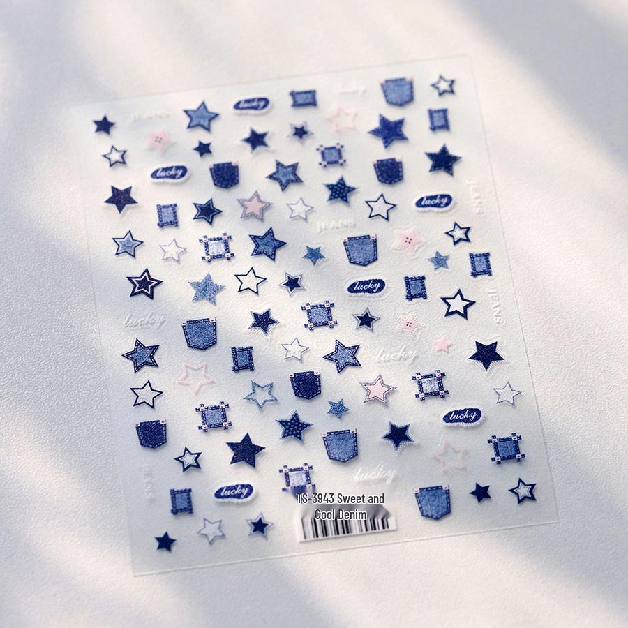 Cartoon Leopard Print Denim Nail Stickers - TENSOR TS-3931 Self-Adhesive, Thin, Tough, Cool Embossed Nail Art Decorations.