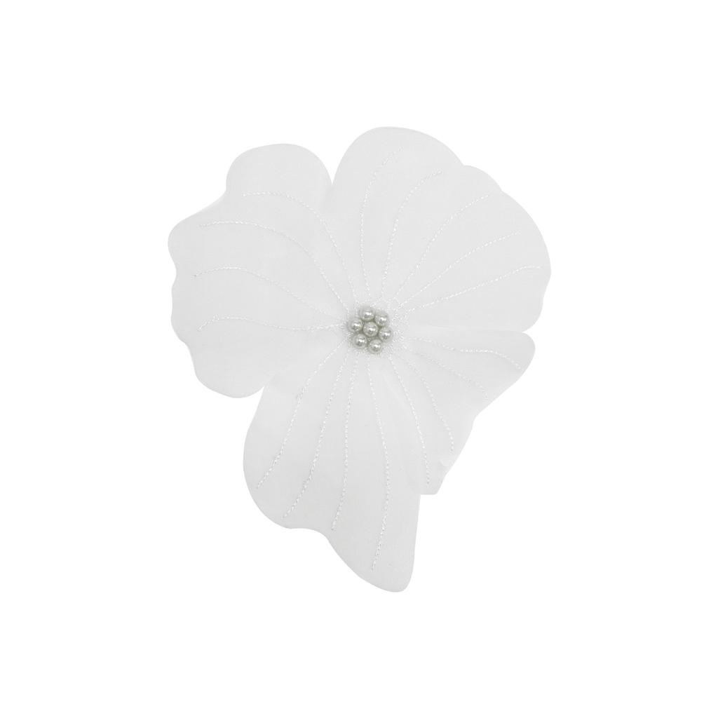 White Organza Patch Big Flower Handmade Diy Clothing Decoration Accessories Embroidery Corsage Cloth Sticker With Beads