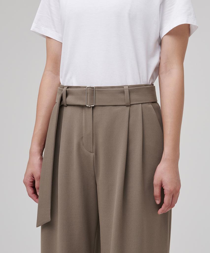 MUSINSA STANDARD WOMAN Women'S Real Wide Belted Slacks [Dusty Beige]