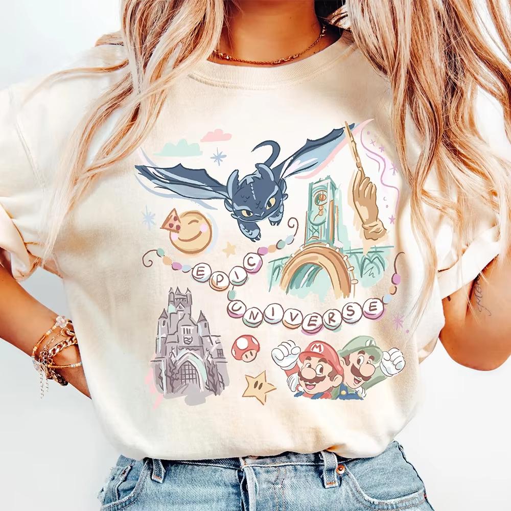 2026 Disney Retro Family Shirt For Women Summer Loose And Breathable Cotton RoundNeck Tshirt Y2K Daily Comfortable Top