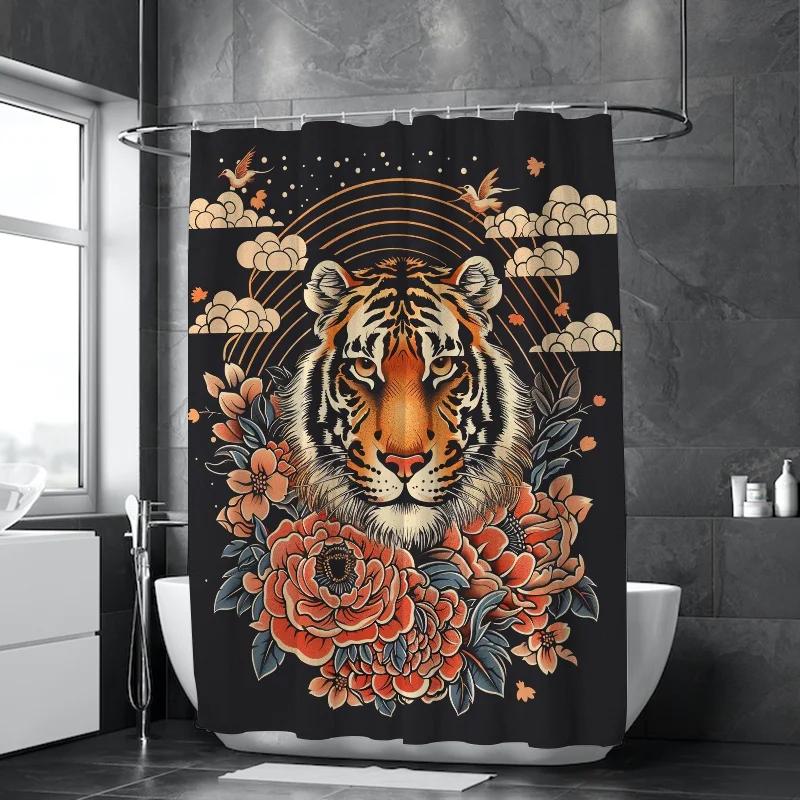 Waterproof Shower Curtain for Bathroom Tiger Flower Opaque Curtains Bath Things Accessories the Sets Full Set Showers Bathtub
