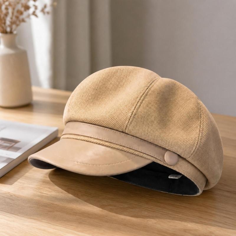 Warm Octagonal Cap for Adult and Teens, Soft Polyester Cabbie Hat with Short Brims and Button Detail for Winter Daily Styling, Street Wear