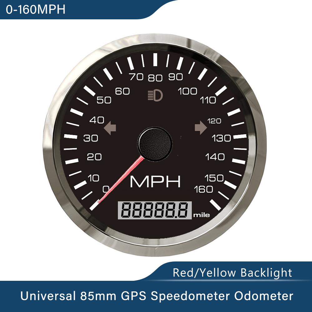 Waterproof 85mm GPS Speedometer 0-125 MPH 0-160 MPH 0-200 MPH for Snowmobile Motorcycle ATV UTV Total Mileage Adjustable 12V 24V