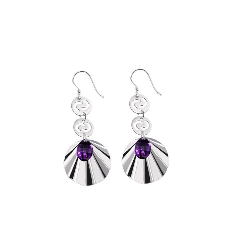 Long Round Earrings Female Korean Version Personalized Purple Diamond Geometric Fringed Earrings Round Face Showing Face Thin Earrings