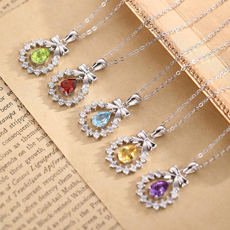 Original Bow Wreath Necklace Women S925 Sterling Silver Light Luxury Versatile Fairy Wind Natural Spar Collarbone Chain Jewelry Gift