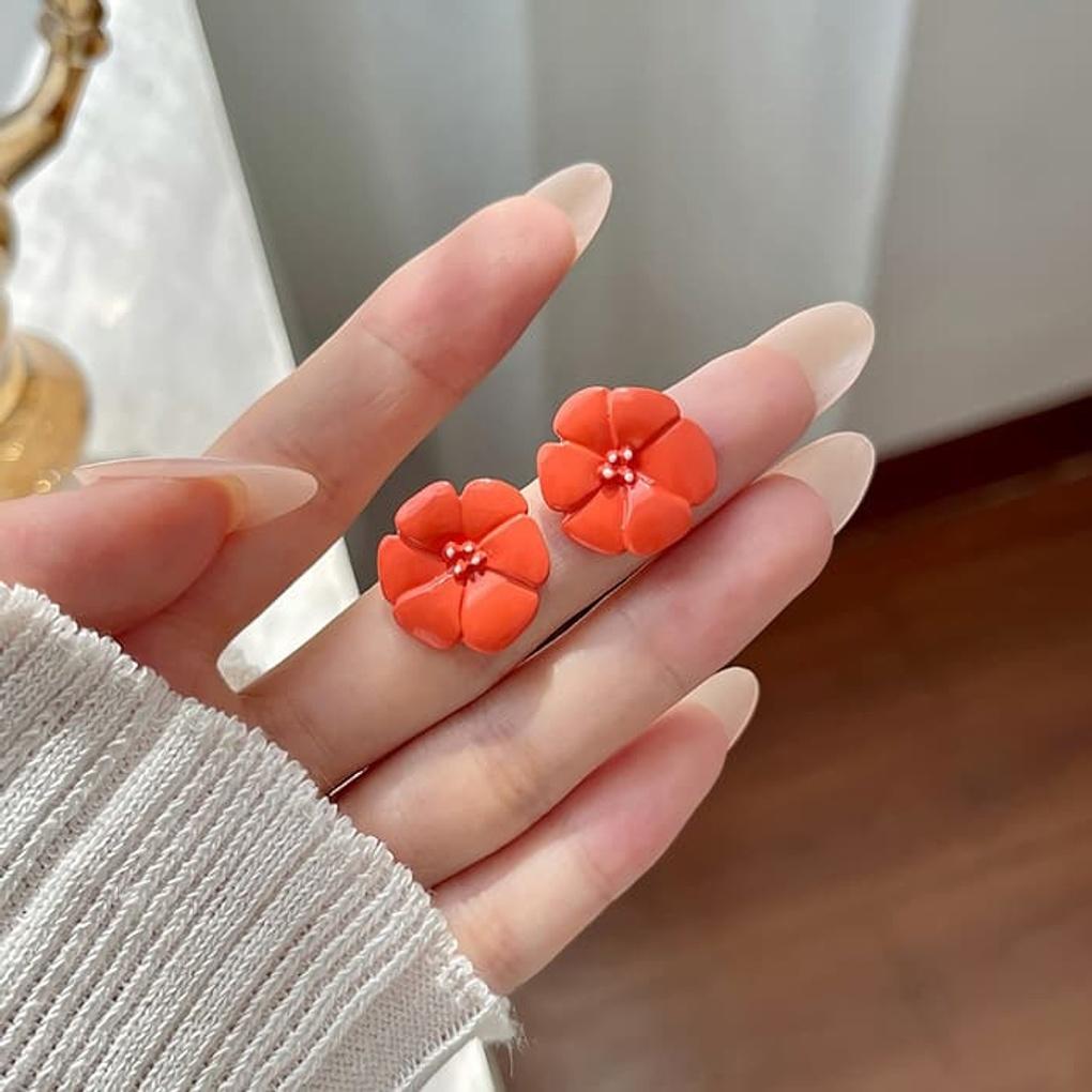 

Silver Needle Earrings, Chain, Daily Flower, Dahong Flower Dahong