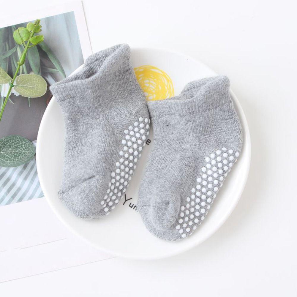 6Pairs Cotton Baby Solid Socks Non-slip Toddle Walking Socks Cute Kids Tube Sock  First Walkers