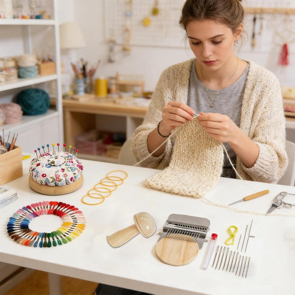 Sock Darning Kit Weaving Darning Tool With 14 Hooks 14 Needles 50 Colors Of Thread Patch Mending Weave Kit For Beginner