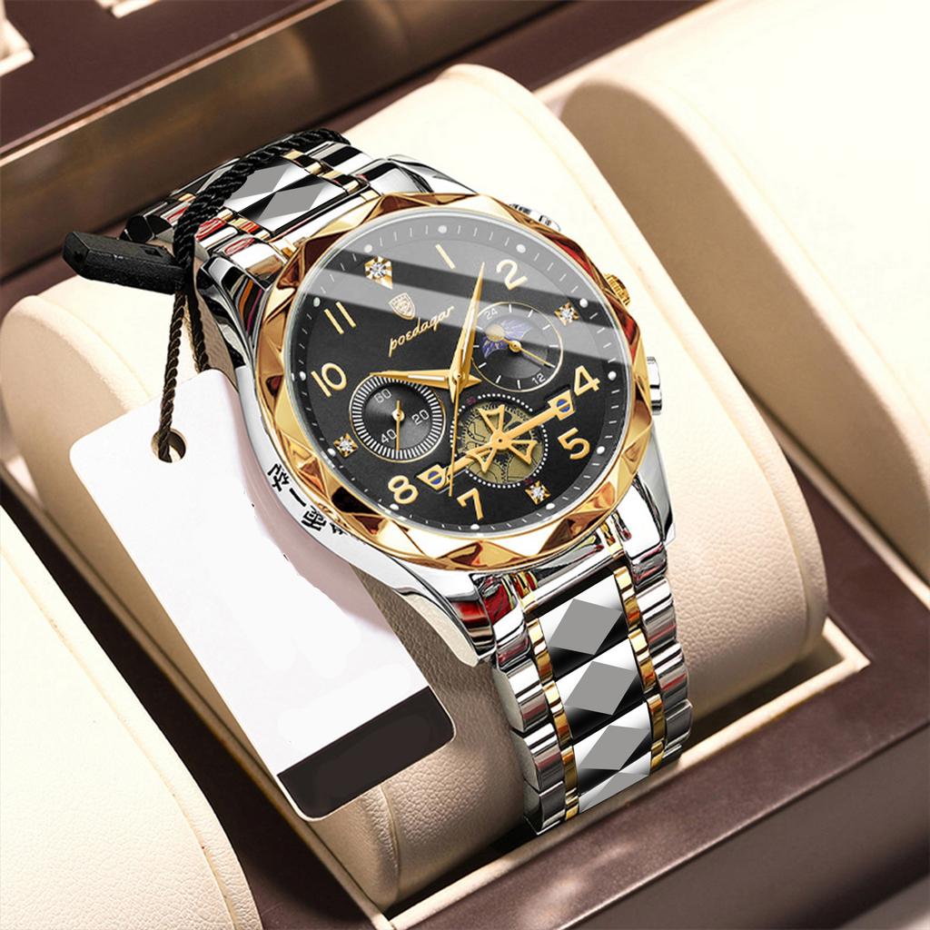 Poedagar 972 Luxury Men Watch Quartz Movement Stainless Steel Waterproof Luminous Casual Business Fashion Wristwatch