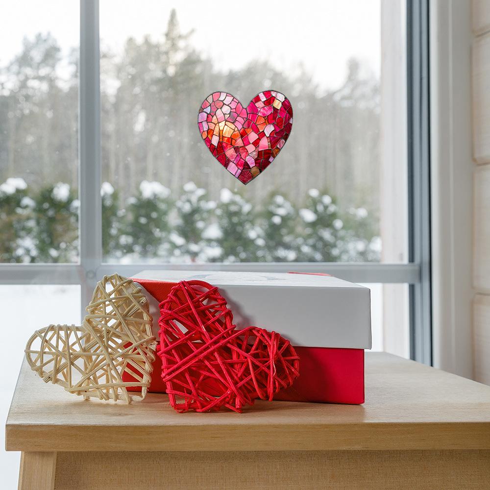 Creative Painted and Spliced Heart-shaped Glass Window Home Beautification and Decoration Static Window Stickers
