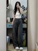 Women's High-Waist Gray Wide-Leg Jeans - Summer Retro Slimming Straight-Leg Pants