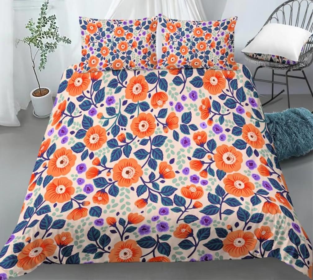 

Luxury 3D Floral Print Bedding Set Queen King Size Comfortable Duvet Cover Pillowcases 3 Piece Set Comfortable Soft Home Living EU Single(135x200cm)