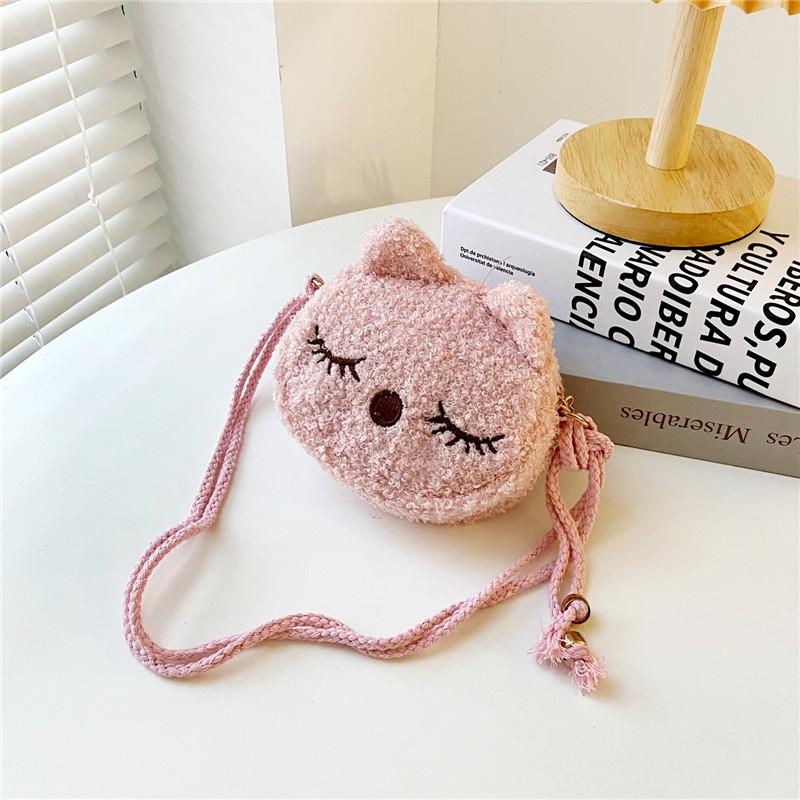 Cute Plush Children Shoulder Bag Cartoon Small Cat Fleece Coin Purse for Baby Girls Fashion Messenger Bag Kids Birthday Gifts