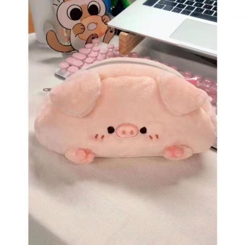 Durable Pink Pig Pencil Bag Soft Large Capacity Stationery Case Metal Zipper Cute Student Pencil Bag