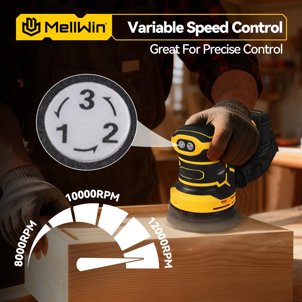 MELLWIN Cordless Electric Orbital Sander 3 Speeds Adjustable Woodworking Sanding Polishing Machine For Makita 18V Battery Pin