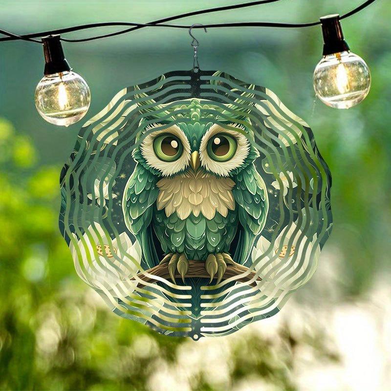 Laser Cut Metal Owl Wind Chime with 360 Degree Rotating Holographic Design Weather Resistant Outdoor Indoor Hanging Decor No Electricity Needed