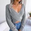 Autumn Winter Women's Sweater Tops Women Female Woman Clothing Basic Sexy Cross V-neck Long Sleeve Cropped Sweater