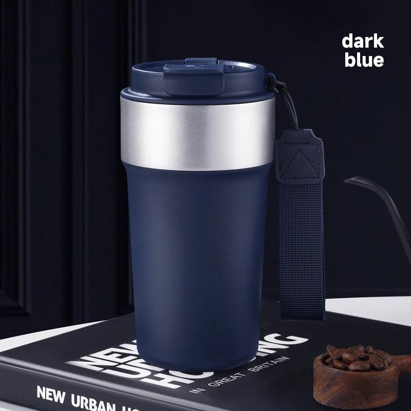 

JUSTINLAU 17oz Coffee Cup Stainless Steel Double-layer Vacuum Thermos Insulated Coffee Bottles Keep Hot and Cold Portable Travel 510ml темно-синього кольору
