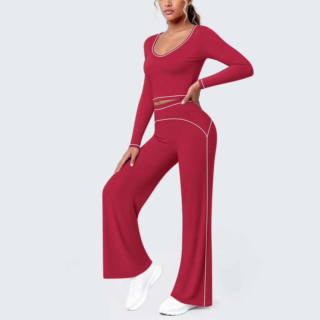 New contrasting color tight high elastic breathable yoga suit six-piece sports running fitness yoga suit women