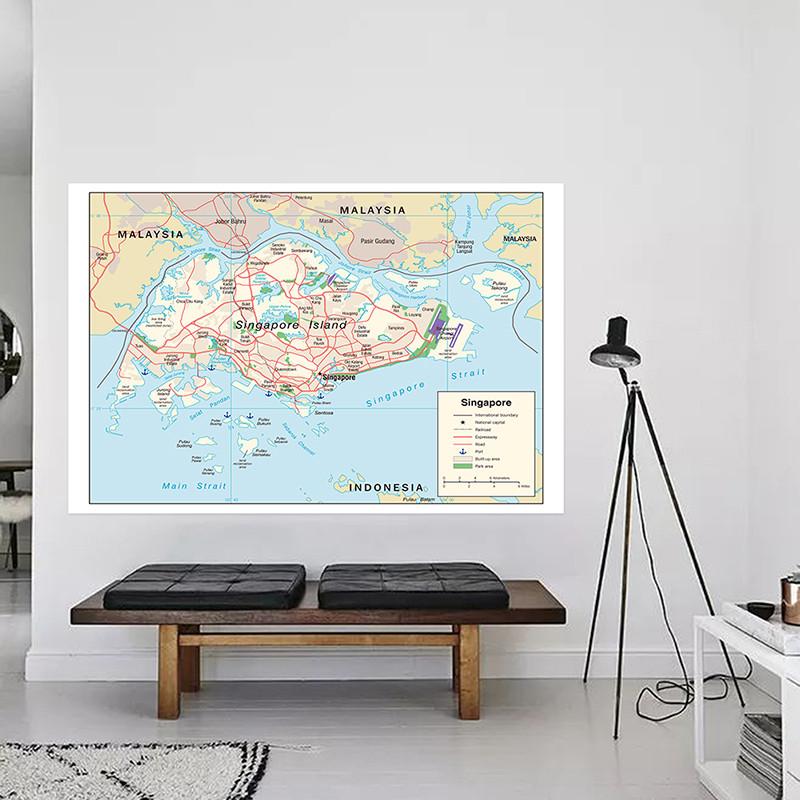 Mappa di Singapore Mappa Stradale Mappa del Terreno Cittadino e del Porto Articoli da Viaggio Poster Decorazioni Immagini Arredamento per la Casa Educazione Culturale