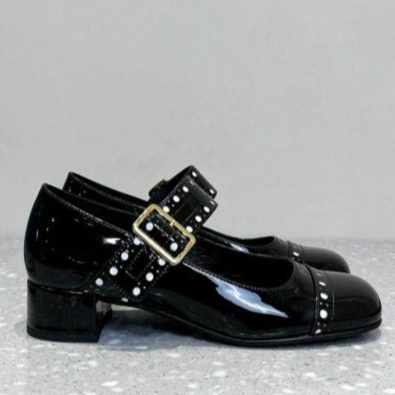 Fashion Women's Coarse Heel Shoes Spring New Square Head Shallow Mouth Waterproof, Anti-slip and Wear-resistant Low-top Shoes