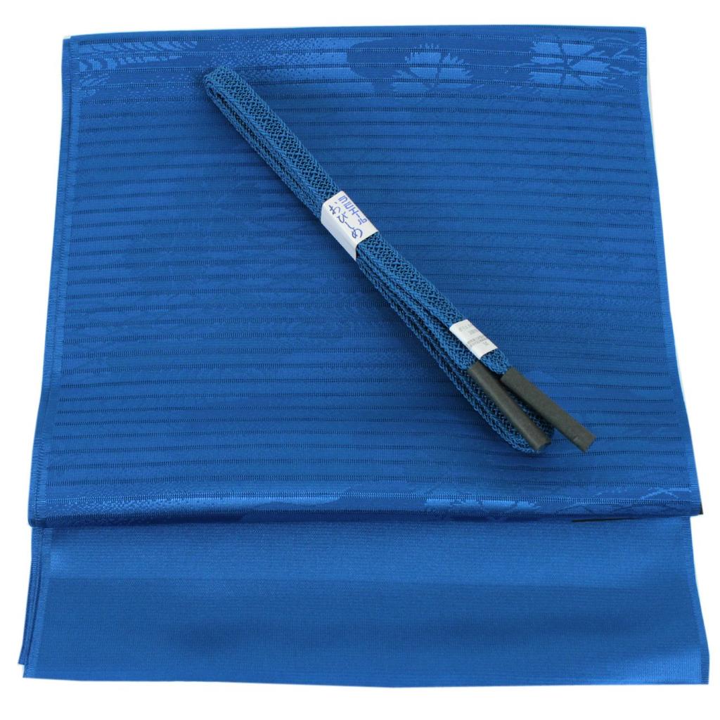 Kimono Kyo Komachi Summer Obiage and Obijime Set Washable Blue Obiage and Blue Lace Obijime by Lamiel (2 Pieces) (Flat Weave)
