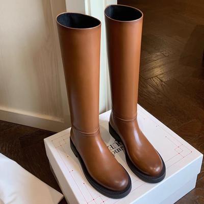 Niche Design Leather Thick-Soled Knight Boots Women'S Boots Autumn And Winter Round Head Boots High Boots Small Boots