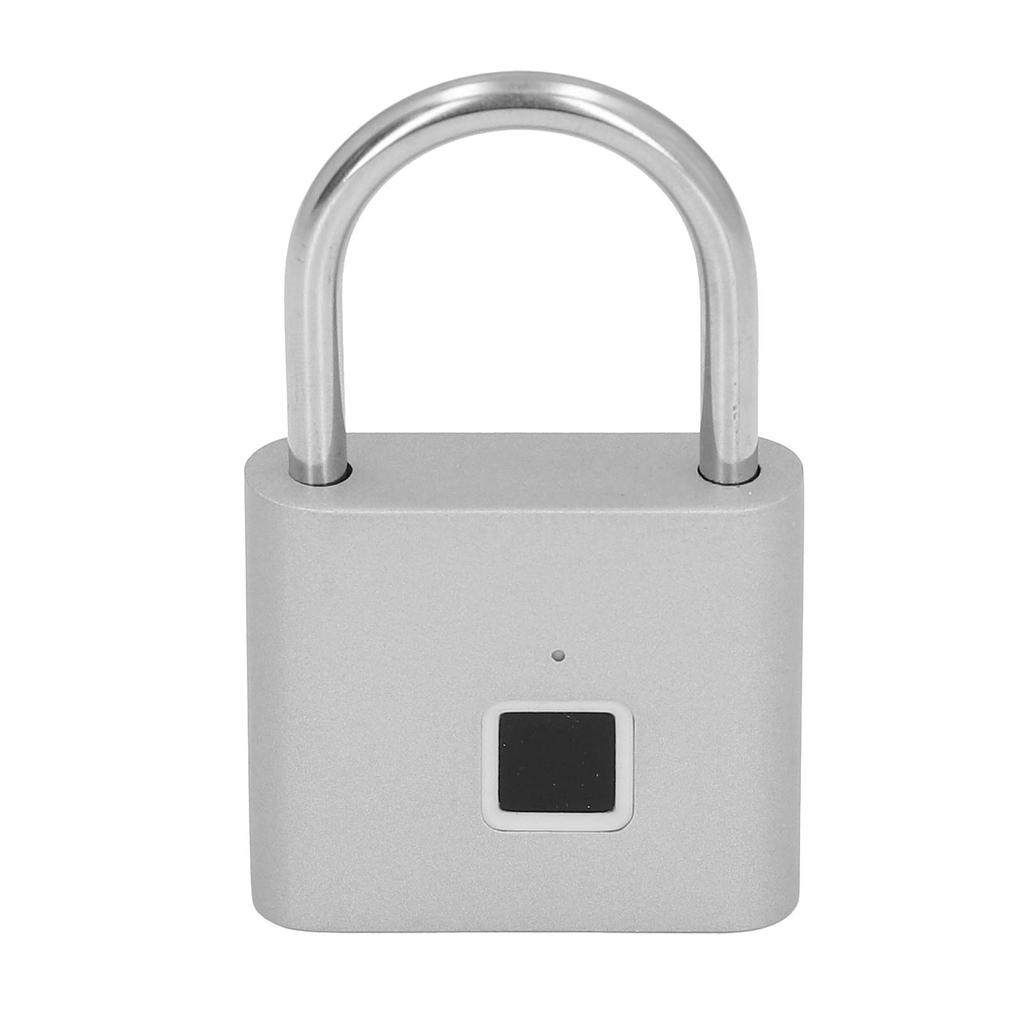 Fingerprint Padlock Rechargeable Rust Proof Smart Keyless Padlock with APP for Wardrobe Drawer Locker Gym Gate Silver