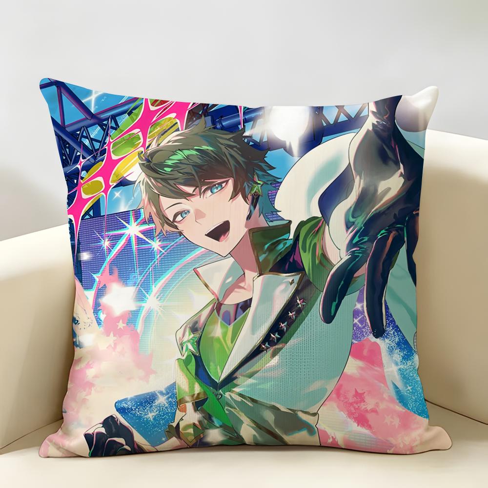 EEnsemble Stars Anime Cushion Cover Natural Linen Organic Fabric DoubleSided Printing Room Sofa Decor Pillow Case