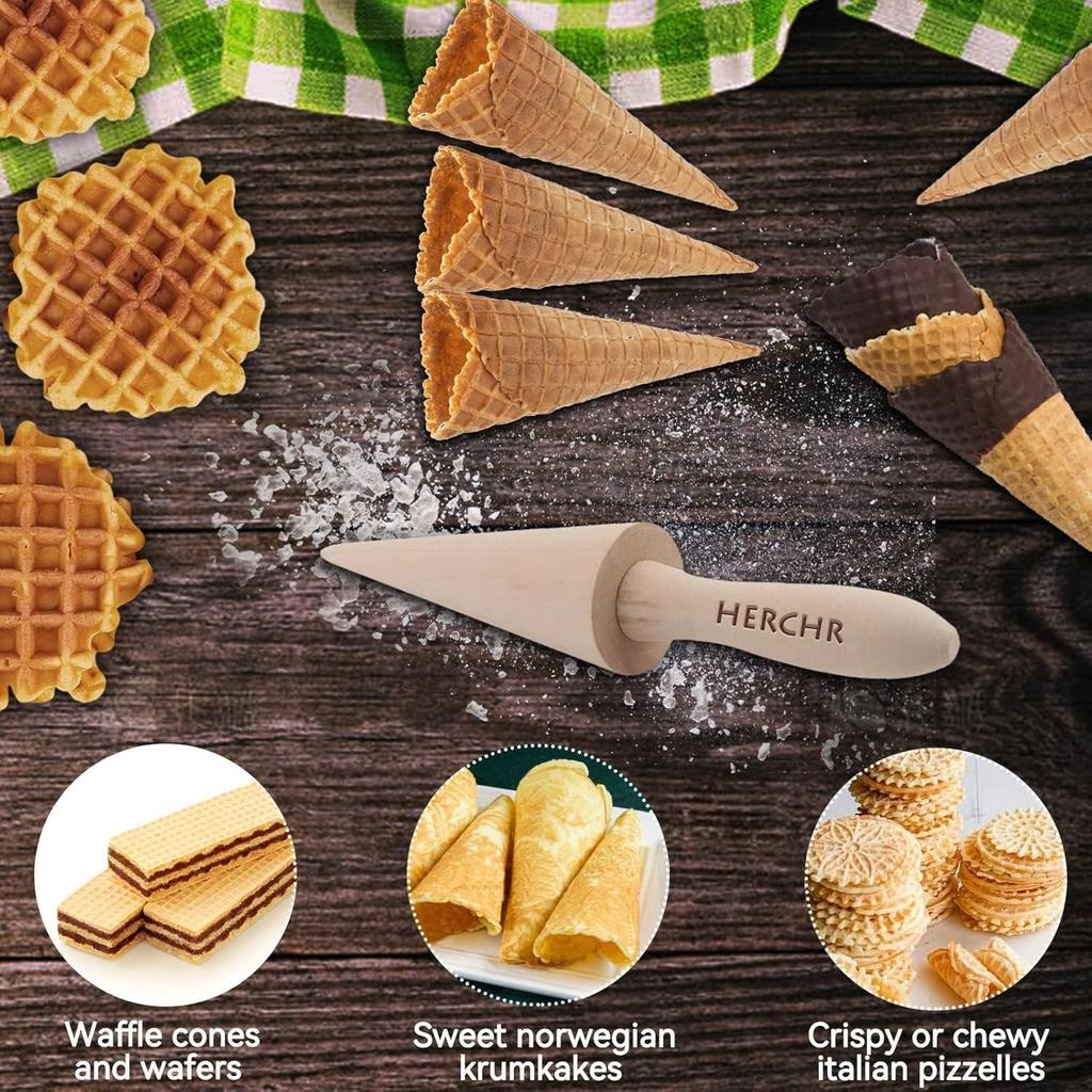 Wood Cone Roller Pizzelle Roller Krumkake Ice Cream Cone Roller Mold Natural Waffle Cone Roller Wooden Mini Waffle Cones Pastry Decorating Baking
