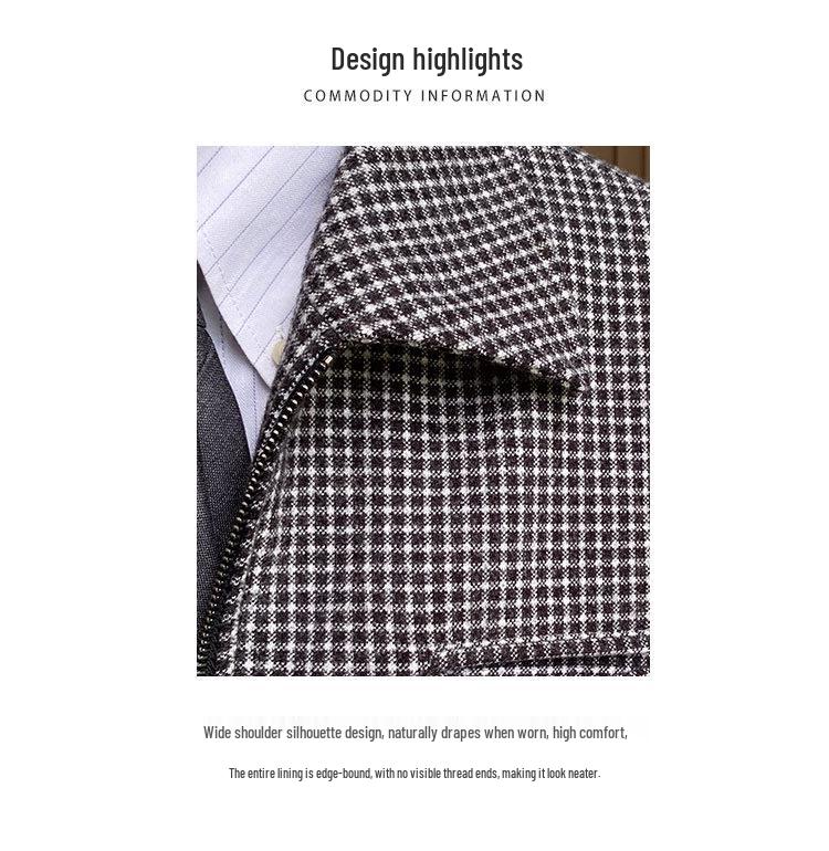 Men's Retro Houndstooth Zipper Jacket - Autumn/Winter Casual Waist-Cinching Lapel Design