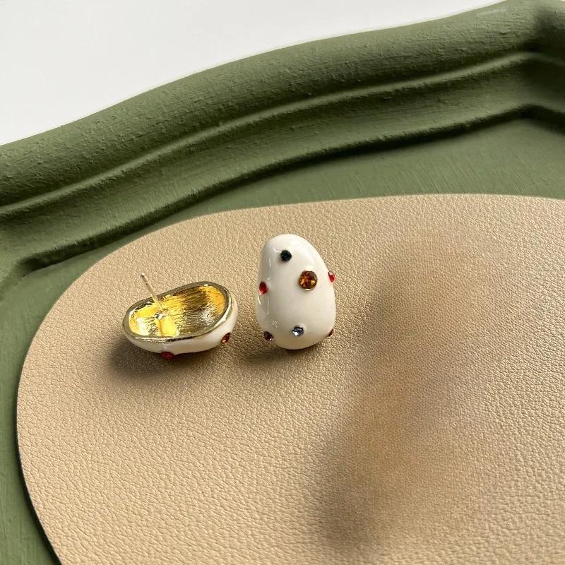 New Exquisite Cute Childhood Milk Candy Enamel Color Zircon Ear Studs Clip on Earrings for Women Korea Jewelry Accessories Gifts