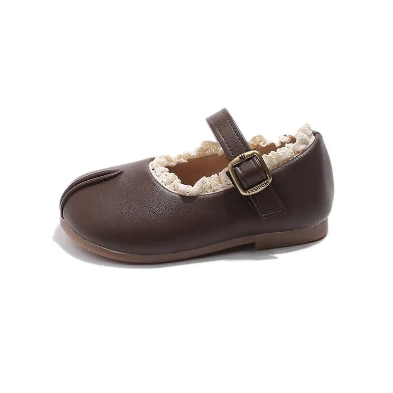 2025 New Children's Flats Simple Lolita Girls Princess Leather Shoes Walking Versatile Sweet Pleated Kids Causal Fashion Shoes