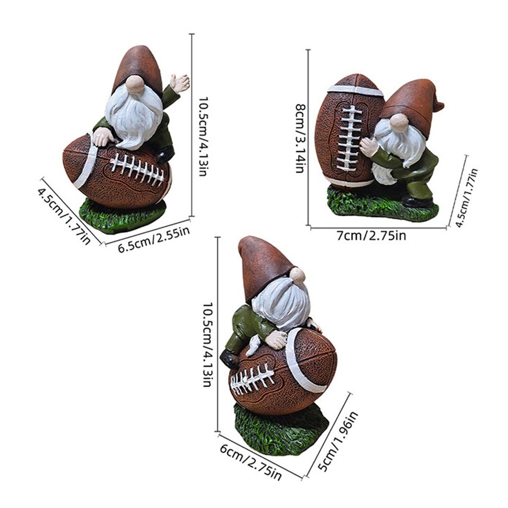 3pcs Rugby Gnome Statue Resin Decoration For Super Bowl Indoor Outdoor Garden Table Miniature Ornament 10.5x6.5x4.5cm